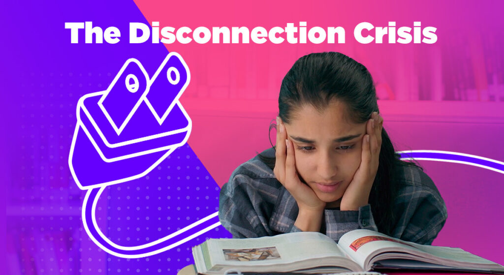 Student feeling overwhelmed while studying, illustrating the disconnection crisis in social emotional learning (SEL) programs.